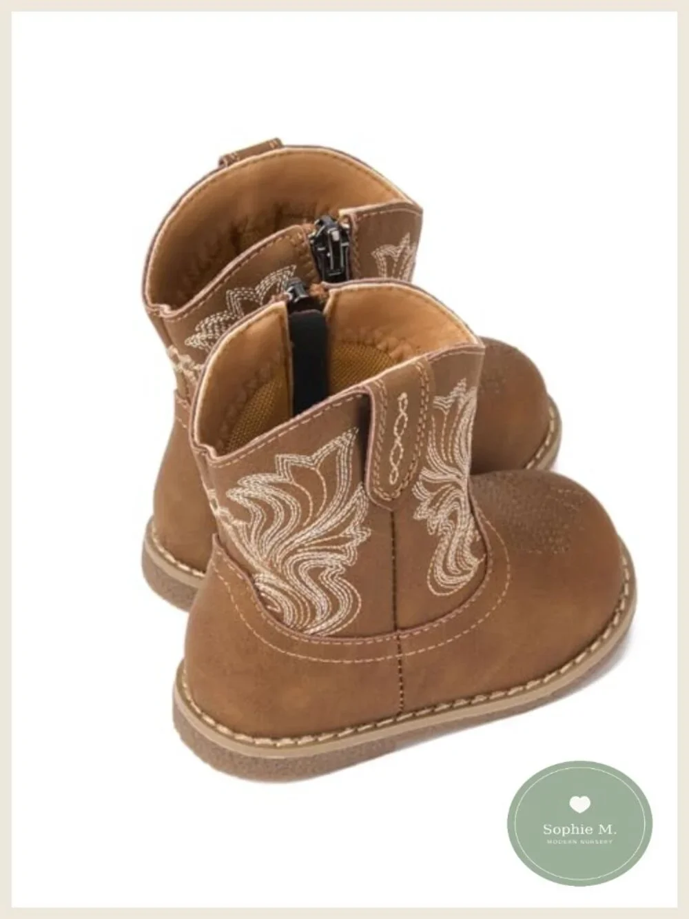 Toddler Cowgirl Boots Round Toe Non-Slip Waterproof Microfiber PU Leather